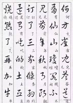 楷書(shū)行書(shū)草書(shū)對(duì)照表
