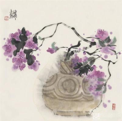 國畫花瓶圖片